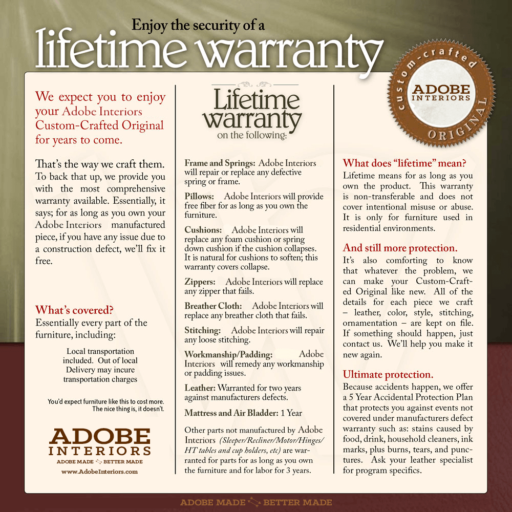 Our furniture lifetime warranty