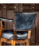 Burnished Blue Tufted Leather Swivel Bar Stool