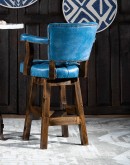 denim blue tufted leather swivel bar stool