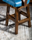 denim blue tufted leather swivel bar stool