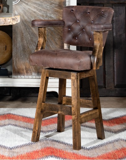 old fashion barstool,distressed brown leather swivel barstool for ranch home