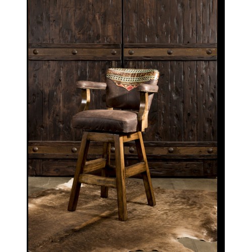 Chisum Navajo Top Grain Leather Barstool With Arms - Brown