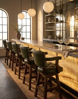 Chisum Olive Leather Barstool