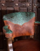 brown leather swivel barstool with turquoise croc leather accents