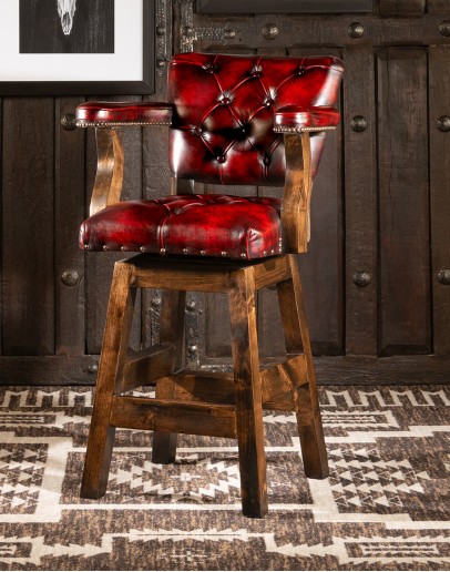 swivel barstool with tufted red leather and arms