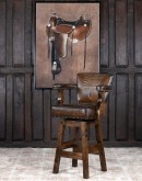 brown leather barstool with boot stitch design on back