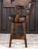 brown leather barstool with boot stitch design on back