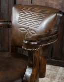 brown leather barstool with boot stitch design on back