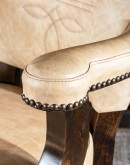 cream leather barstool with boot stitch design on back