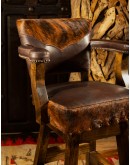 swivel barstool with brown leather and brindle cowhide