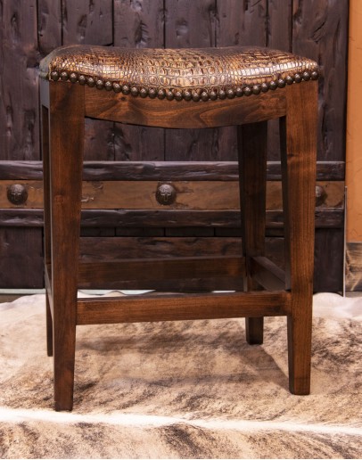 saddle stool with embossed croc leather