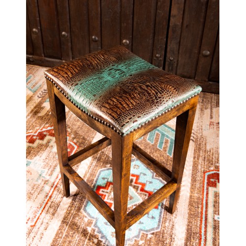 Nile Spine Saddle Stool | Turquoise - Croc Leather | Adobe Interiors