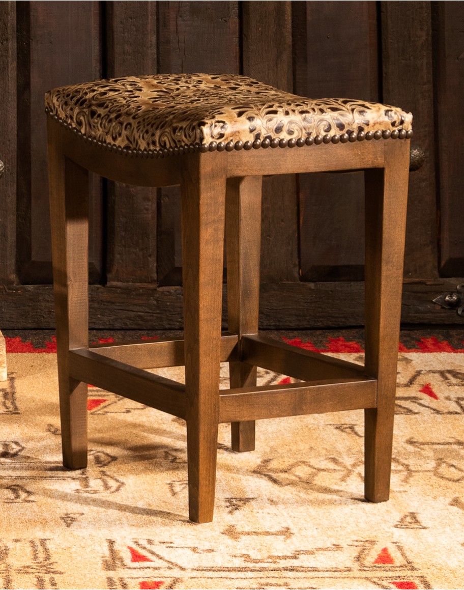 saddle stool with leather seat cushion