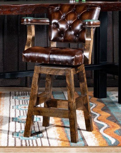 distressed leather swivel barstool for western of ranch style home