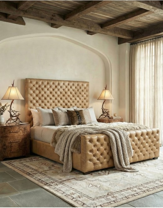 Brentwood Palomino Tufted Leather Bed