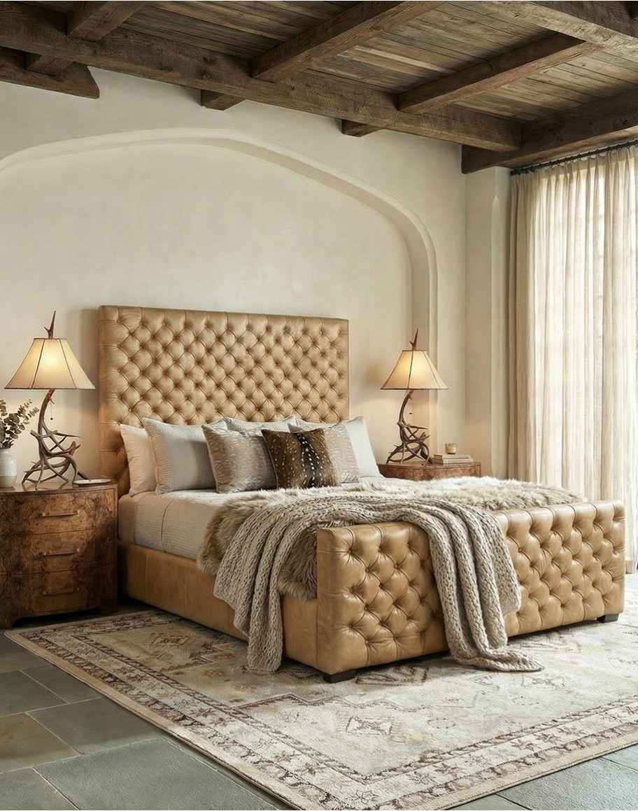 Brentwood Palomino Tufted Leather Bed