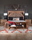 TX Corbel Wooden Bed by Adobe Interiors, showcasing elegant vintage mansion style with substantial corbels, crown moldings, and a warm Vintage Natural finish on hickory wood.