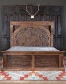 TX Corbel Wooden Bed by Adobe Interiors, showcasing elegant vintage mansion style with substantial corbels, crown moldings, and a warm Vintage Natural finish on hickory wood.