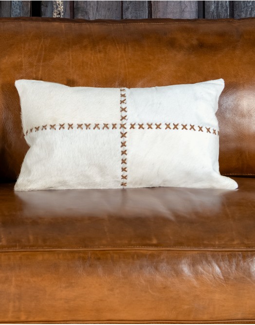 Blanco Cowhide Stitched Lumbar Pillow