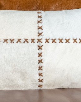 Blanco Cowhide Stitched Lumbar Pillow