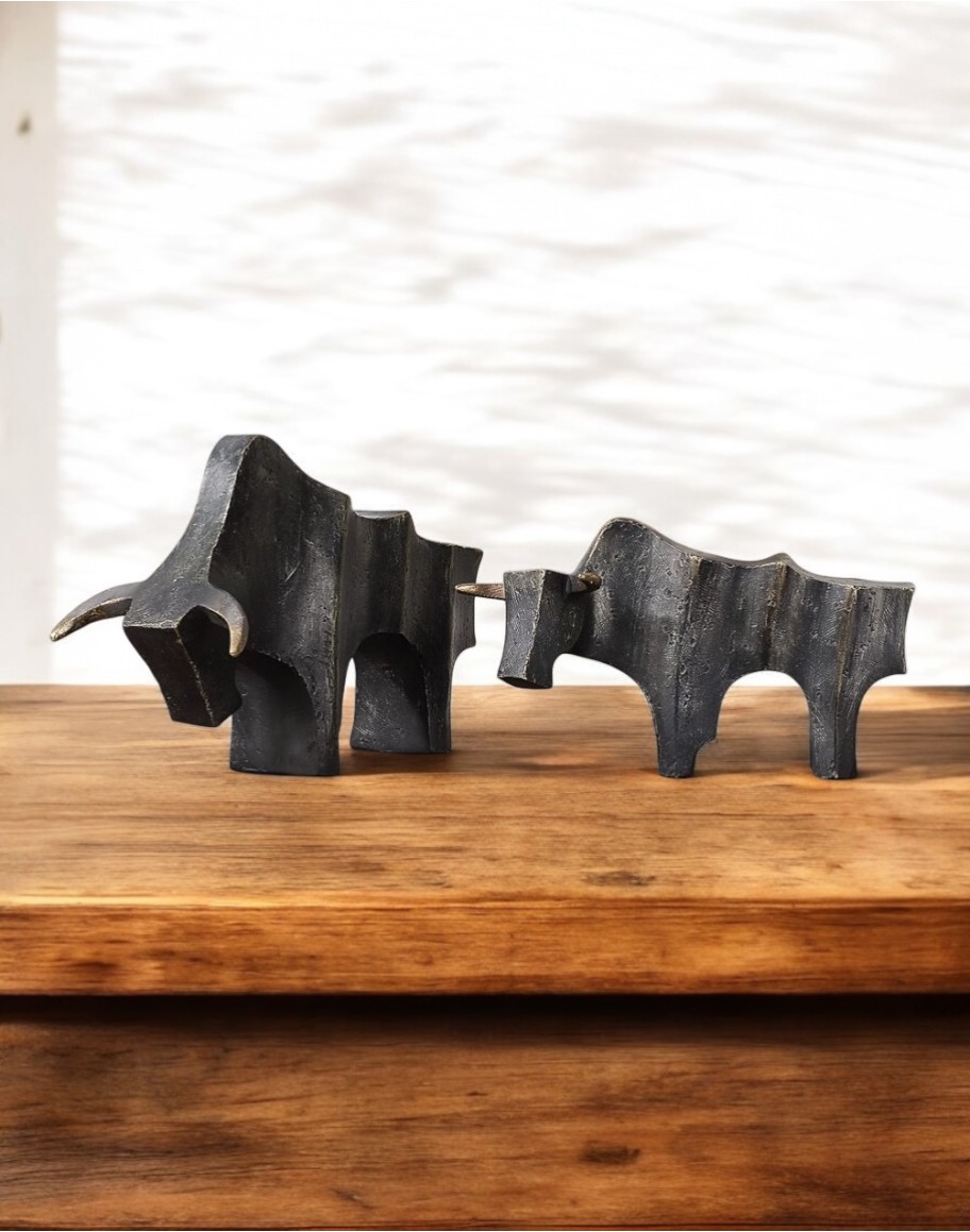 Regal Bull Sculptures Set of 2