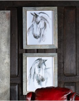 Equestrian Watercolor Framed Prints, S/2