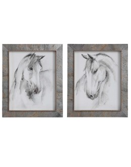 Equestrian Watercolor Framed Prints, S/2