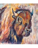 framed painting of bison