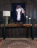 Vertical Brown and White Horse Frame Art featuring a highly detailed image of a Paint Horse against a stark black background, beautifully framed in a matte black frame.