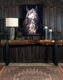 Vertical Paint Horse Frame Art featuring a highly detailed image of a Paint Horse against a stark black background, beautifully framed in a matte black frame.