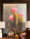 painting of cactus with pink blossom 