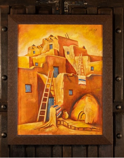 painting of a pueblo village,southwestern style paintings