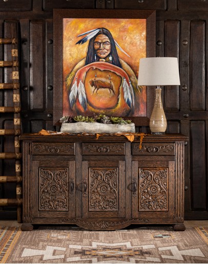 brown carved wood buffet,jason scott buffet