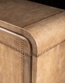 Sonora Sand Buffet featuring soft curved corners, wrapped in thick palomino saddle leather with leather-wrapped handles, offering a luxurious and elegant look