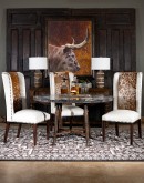 off white leather dining chair with speckled cowhide