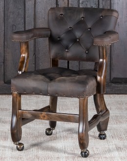 game chair with axis deer hide and brown tufted leather seat cushions