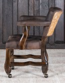 game chair with axis deer hide and brown tufted leather seat cushions