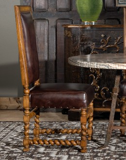 barley twist dining chair with light brown leather