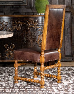 barley twist dining chair with light brown leather