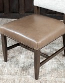 high quailty dining chair with cream tweed fabric and taupe brown leather seat cushion