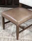 High End Dining Chair with a solid hardwood frame, full grain leather seat cushion, and tweed textured fabric on the inside and outside back, adorned with brass nail tacks.