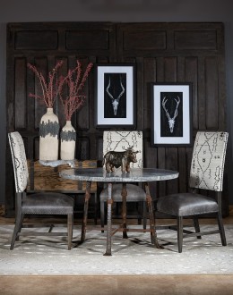 modern rustic style dining chair with fabric and leather seat cushion