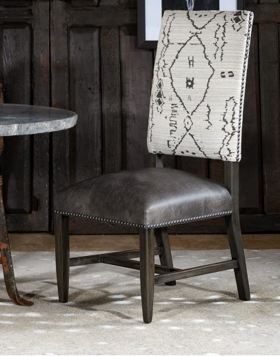modern rustic style dining chair with fabric and leather seat cushion