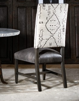modern rustic style dining chair with fabric and leather seat cushion