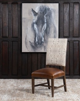 Chandler Dining Chair modern rustic style dining chair with fabric and leather seat cushion