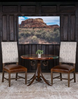 Chandler Dining Chair modern rustic style dining chair with fabric and leather seat cushion