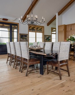 Chandler Dining Chair modern rustic style dining chair with fabric and leather seat cushion