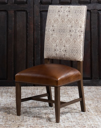 Chandler Dining Chair modern rustic style dining chair with fabric and leather seat cushion
