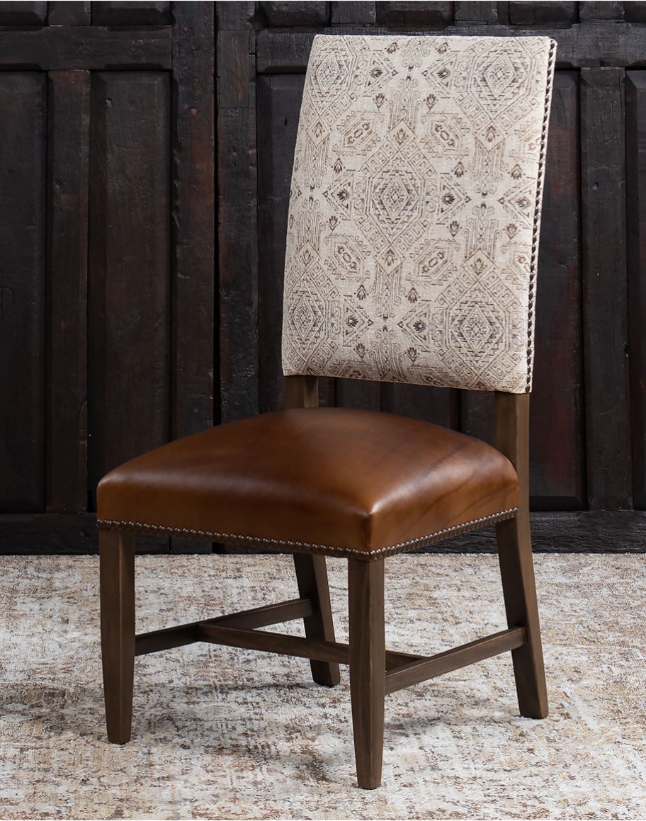 Chandler Dining Chair modern rustic style dining chair with fabric and leather seat cushion
