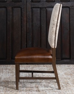 Chandler Dining Chair modern rustic style dining chair with fabric and leather seat cushion